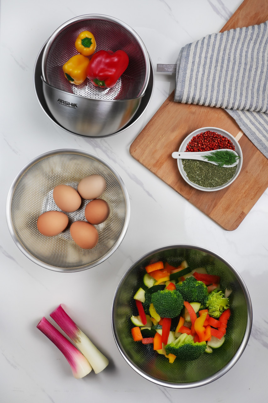 Arshia 6pcs Stainless Steel Colander with Mixing Bowl Set
