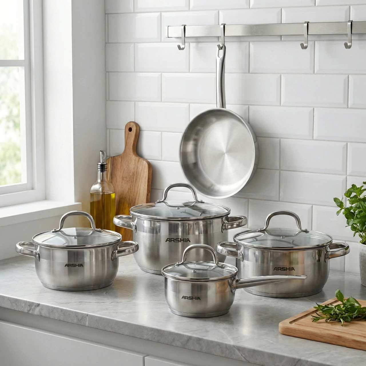Arshia 9-Piece Stainless Steel Cookware Set with Lid
