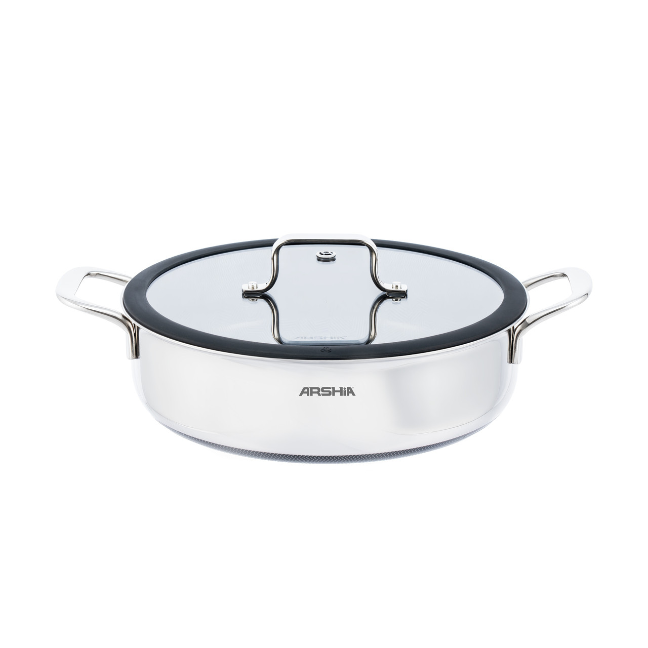 Arshia 30cm Hybrid Stainless Steel Non-Stick Shallow Pan with Lid