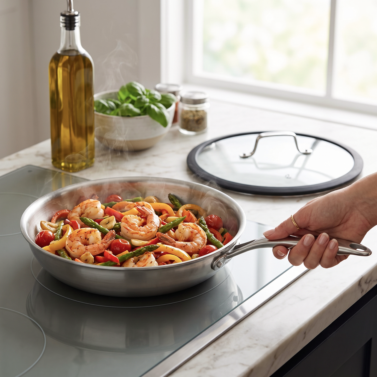 Arshia 20cm Tri-Ply Stainless Steel Cone Fry Pan with Lid