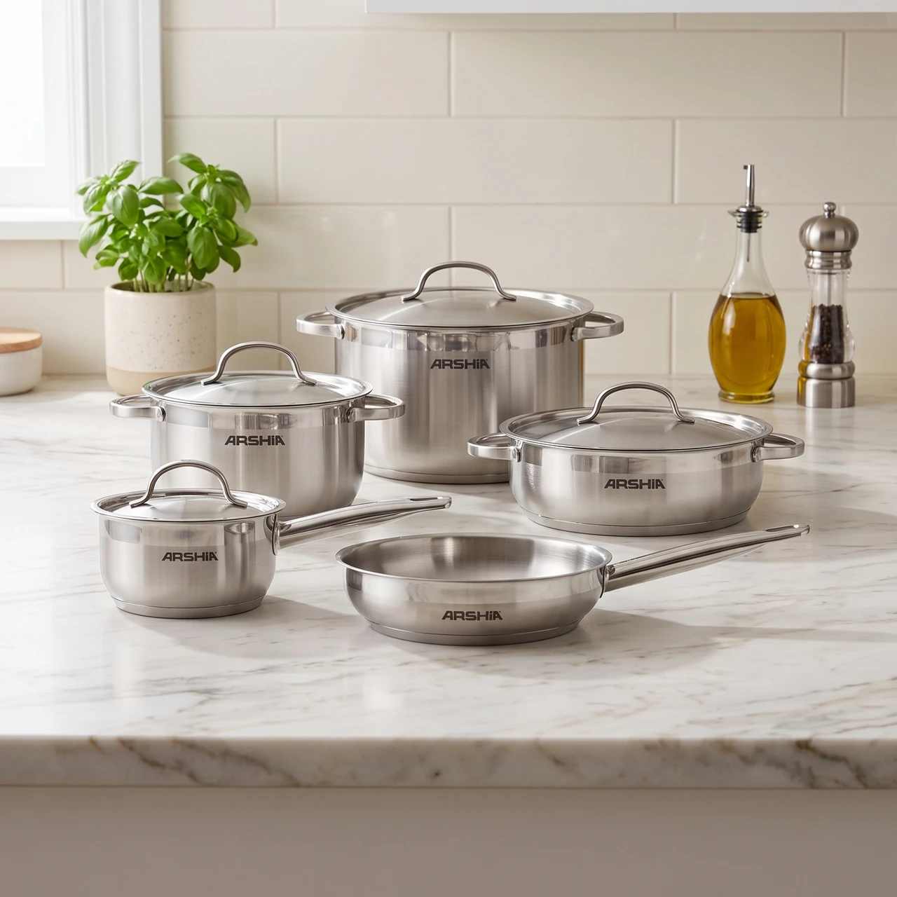 Arshia 9-Piece Stainless Steel Cookware Set
