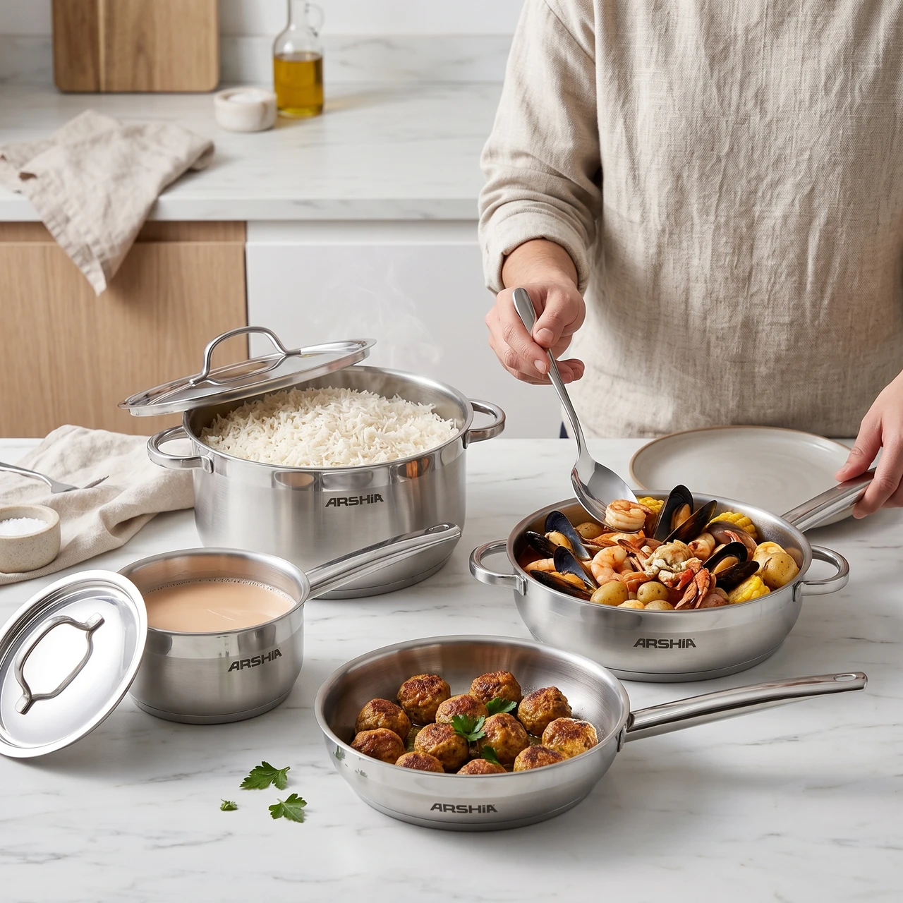 Arshia 9-Piece Stainless Steel Cookware Set