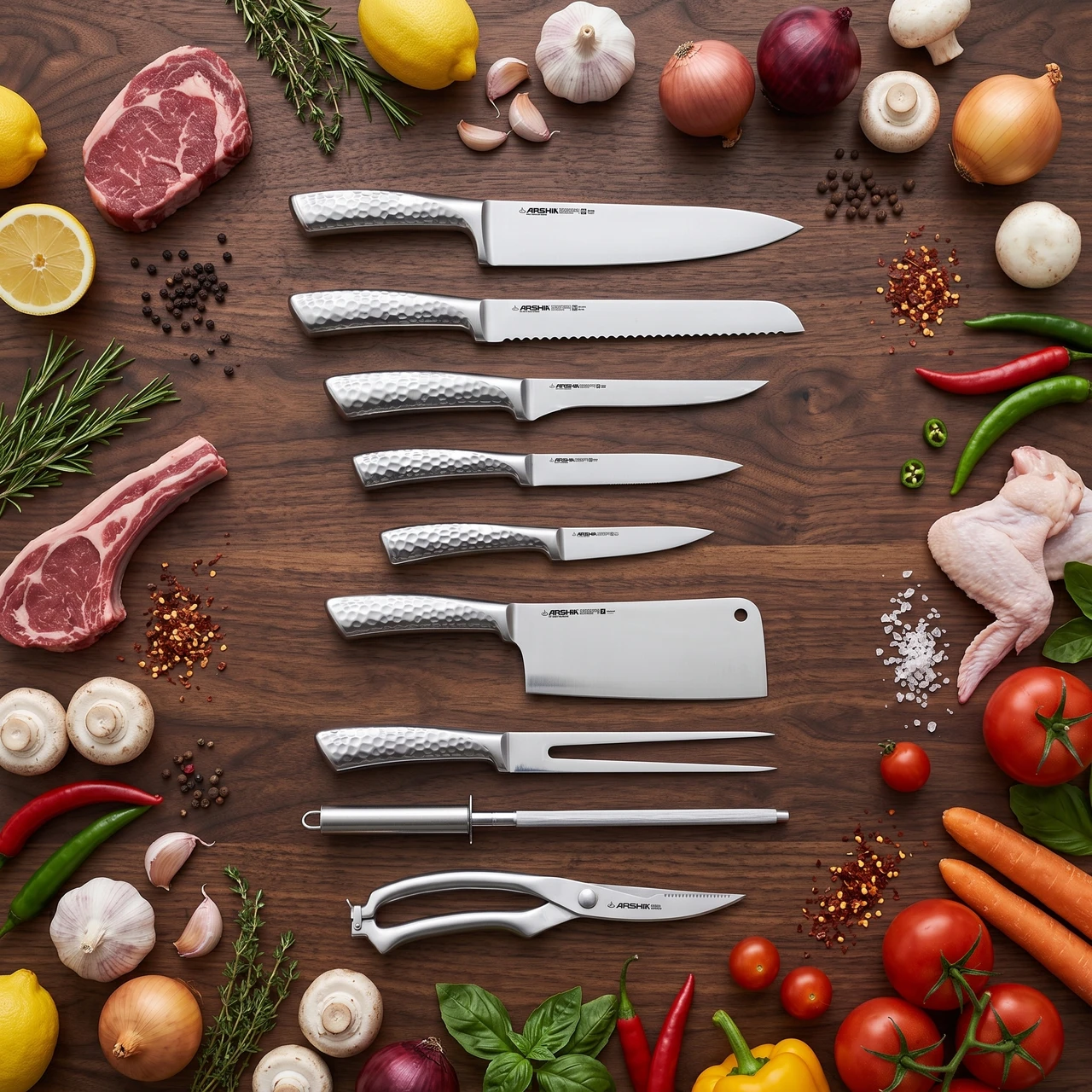Arshia 10-Piece Stainless Steel Knife Set with Wooden Block