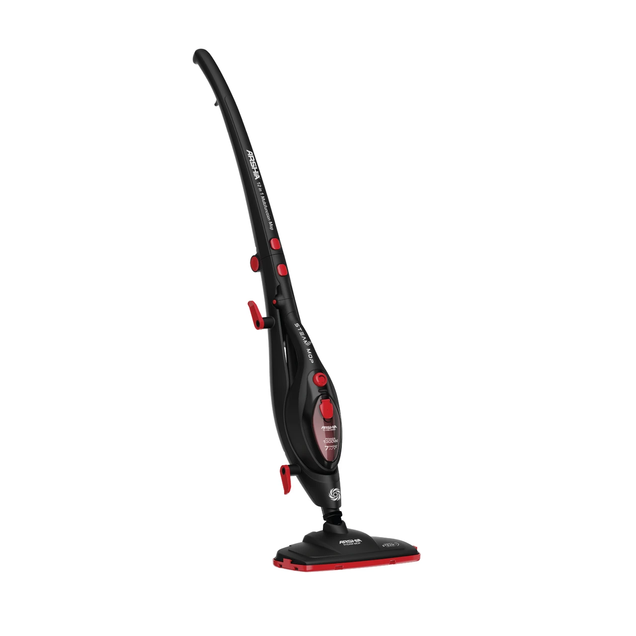 Arshia 10-in-1 Handheld & Foldable Steam Mop – Black & Red