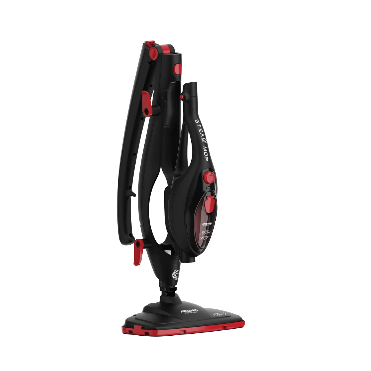 Arshia 10-in-1 Handheld & Foldable Steam Mop – Black & Red