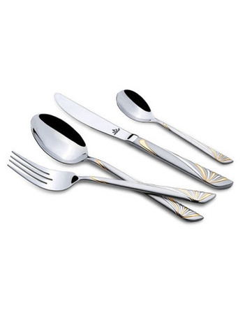 Arshia Premium Silver and Gold Cutlery 24pc Set with Butter Knife and Cake Forks