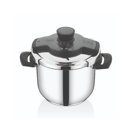 A 5 Litre Stainless Steel Pressure Cooker, pressure pot designed for fast and efficient cooking with versatile cooking modes and safety features."