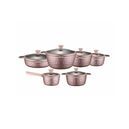 Arshia Premium Die-Casted Aluminium Diamond Cookware 12pcs Pink