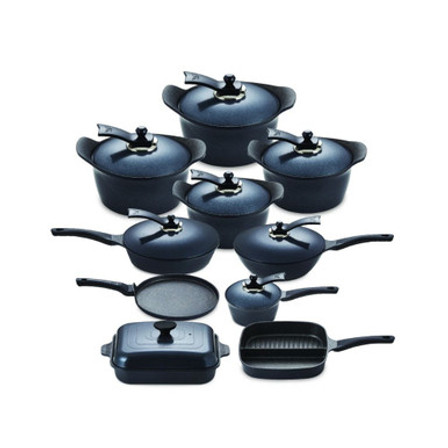 ARSHIA GRANITE CAST ALUMINIUM COOKWARE SET 18PCS GREY