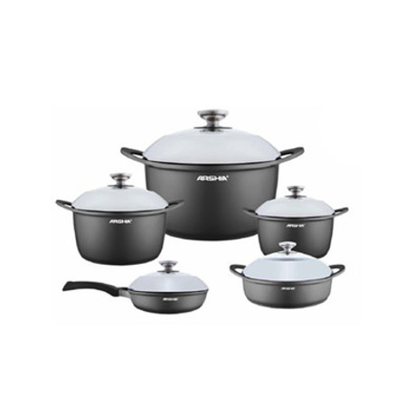 Arshia Premium 10pcs Die Cast Cookware Set Silver