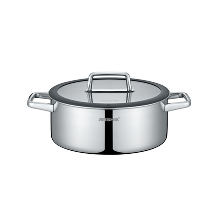 Arshia Triply Stainless Steel Shallow Pan with Lid 24cm