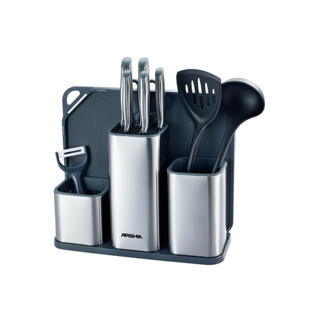 Arshia 11-piece Steel Knife Set with Cutting Board and Knife Stand