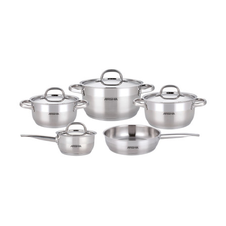 Arshia 9-Piece Stainless Steel Cookware Set with Stainless Lids