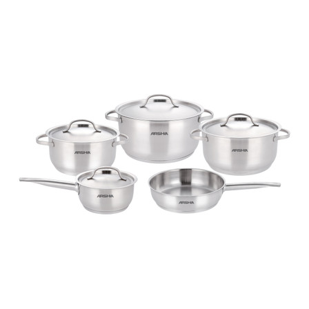 Arshia 9-Piece Stainless Steel Cookware Set Satin-Finish Stainless Lids