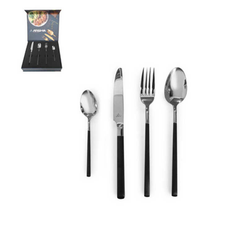 Arshia Stainless Steel Cutlery Set 24pcs Silver & Black