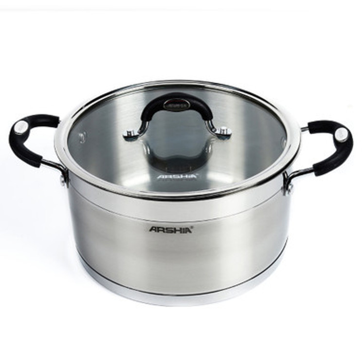 Arshia Stainless Steel Casserole with Glass Lid 24cm