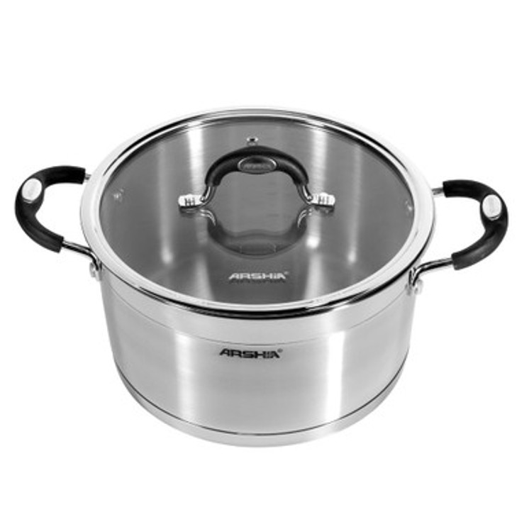 Arshia Premium Stainless Steel Casserole 28CM Tempered Glass Lid