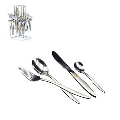 Arshia Premium Cutlery Set with Stand 24pcs Silver & Gold