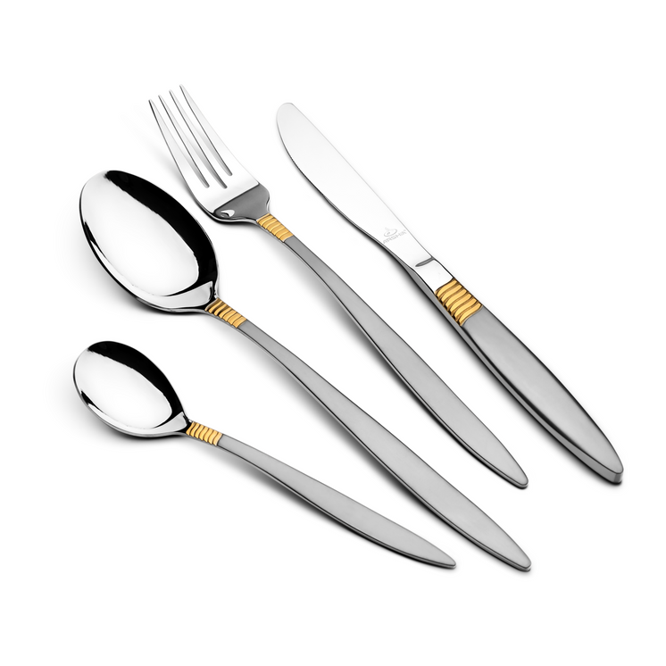 Arshia Premium Cutlery Set with Stand 24pcs Silver & Gold