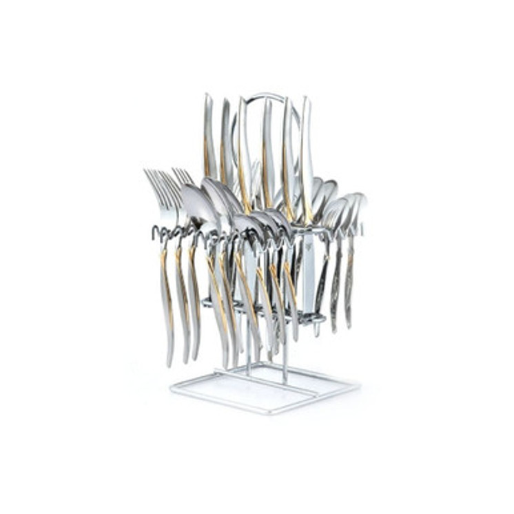 Arshia Stainless Steel Cutlery Set With Stand 24pcs Silver