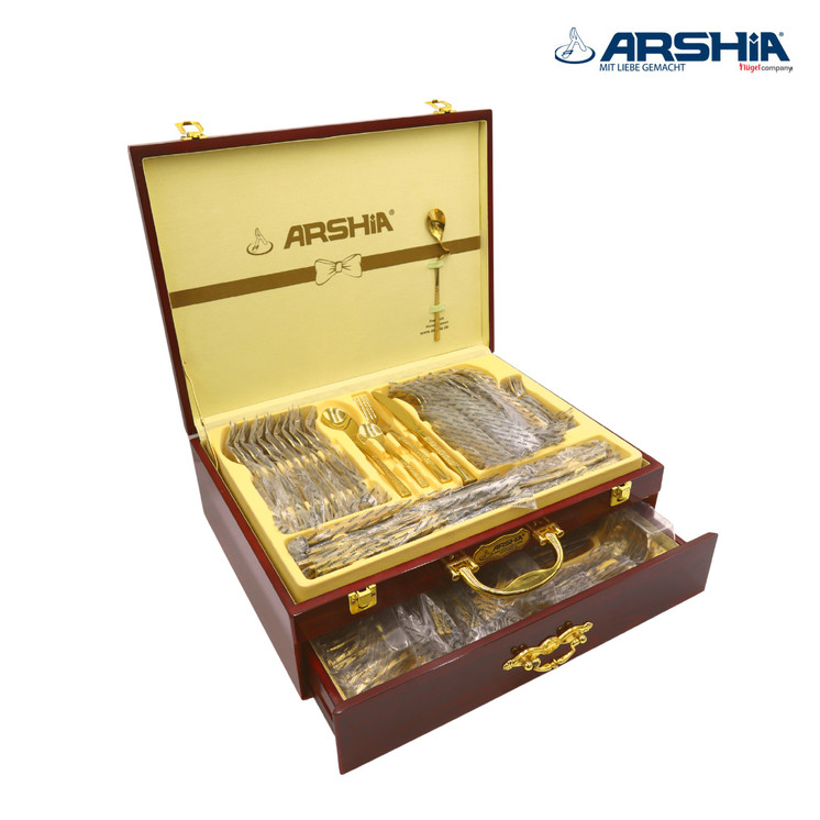 Arshia Stainless Steel Cutlery Set  In Wooden Drawer 86pcs  Silver