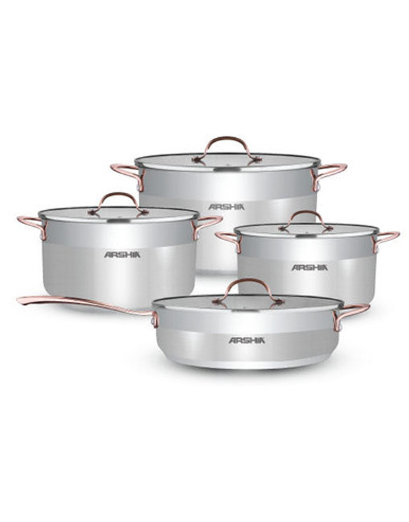 Arshia Premium Double Lid Copper stainless Steel Cookware 8 Piece Set
