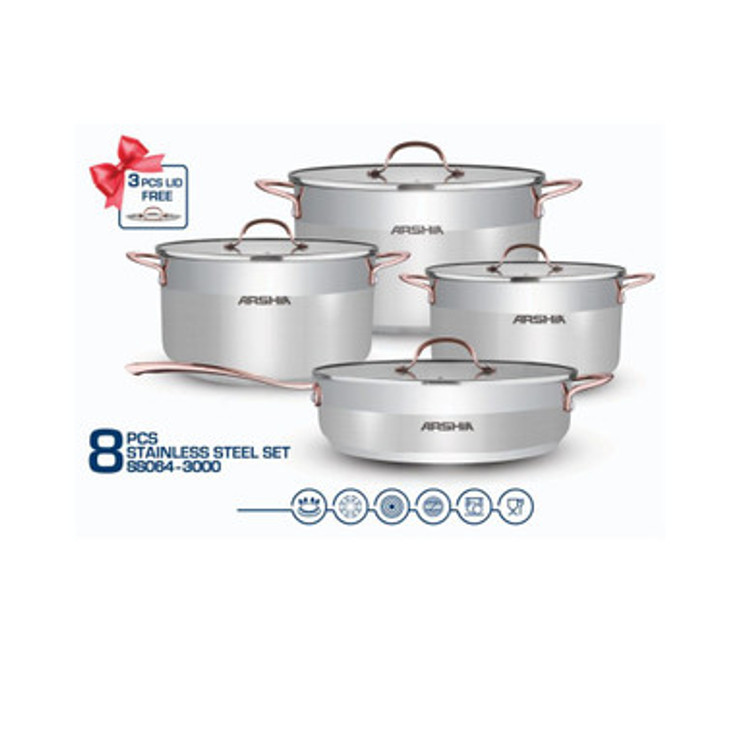 Double Lid Copper stainless Steel Cookware 8 Piece Set