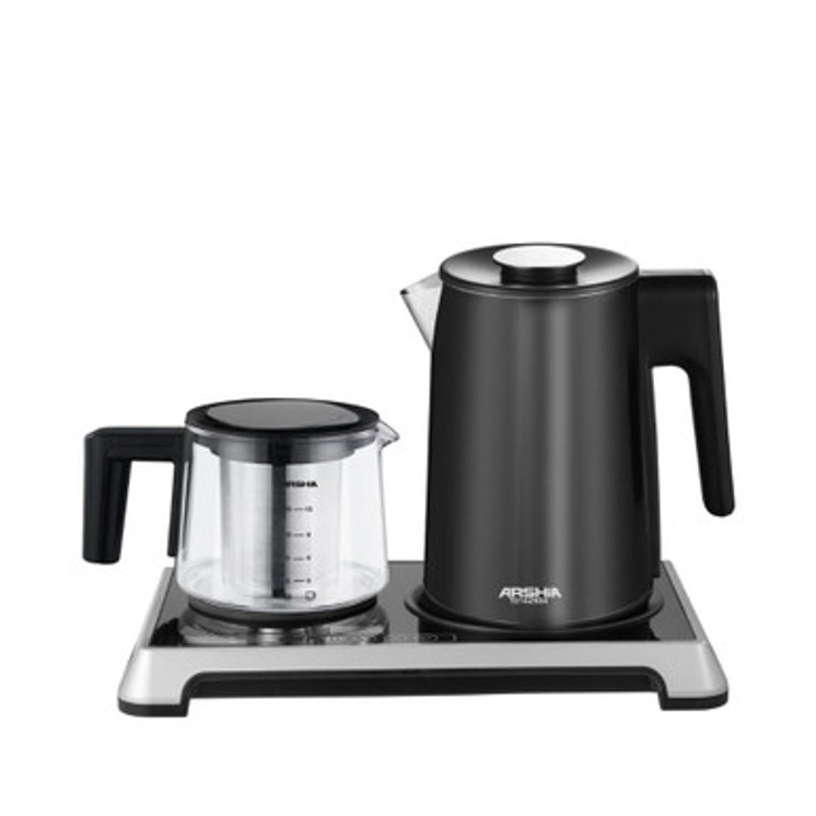 Arshia Stainless Steel 2 in 1 Electric Kettle with Tea Tray Black