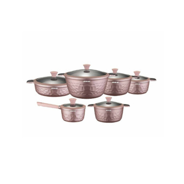Arshia Premium Die-Casted Aluminium Diamond Cookware 12pcs Pink