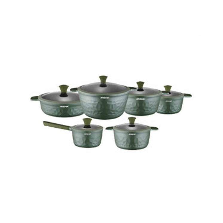 Arshia Premium Die-Casted Aluminium Diamond Cookware 12pcs Green