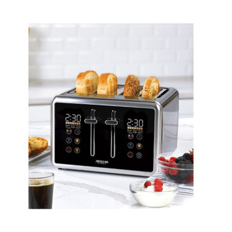 Arshia Digital Bread Toaster Black - 2 Slot, 4 Slice, Baguette Control