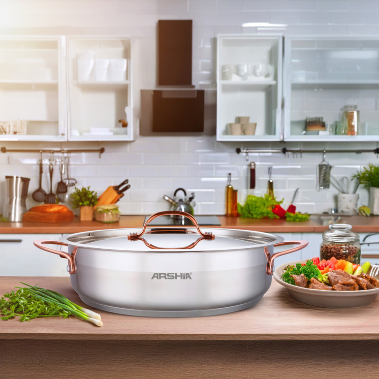 Arshia Stainless Steel Shallow Pan with 2 Lids 32cm