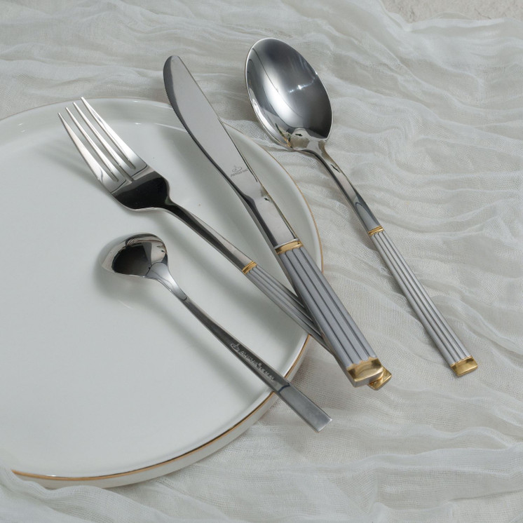 Arshia 48-piece Gold Silver Cutlery Set  with Stand