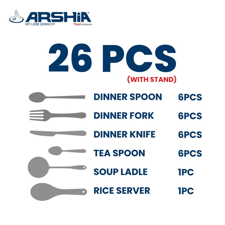 Arshia 26-piece Silver Cutlery Set with Stand