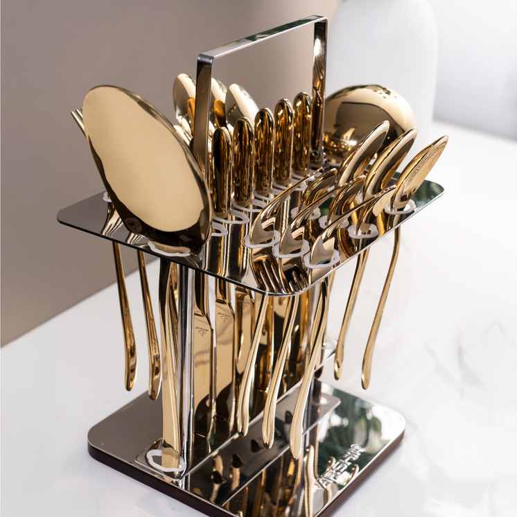 Arshia 26-piece Silver Cutlery Set with Stand