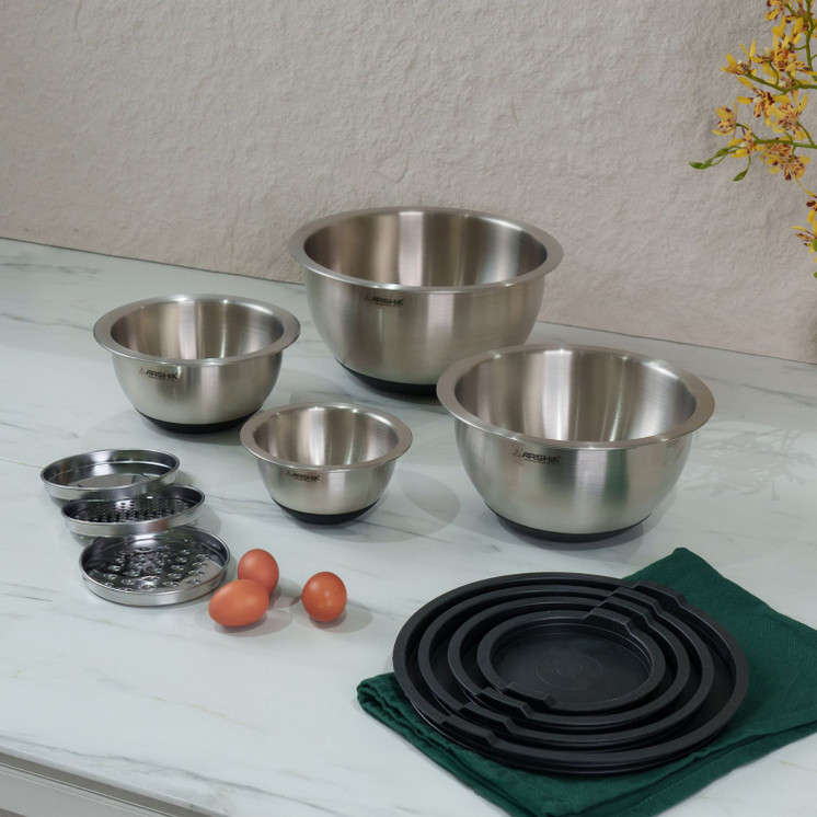 Arshia 12PCs Stainless Steel Mixing Bowl Set with Grater