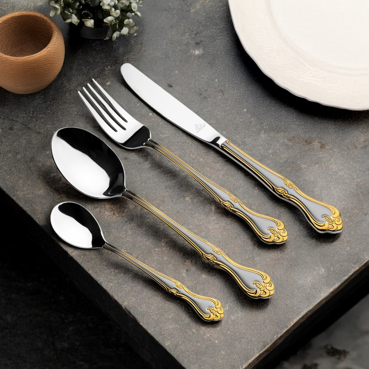 Arshia  48-piece Gold Silver Cutlery Set with Stand