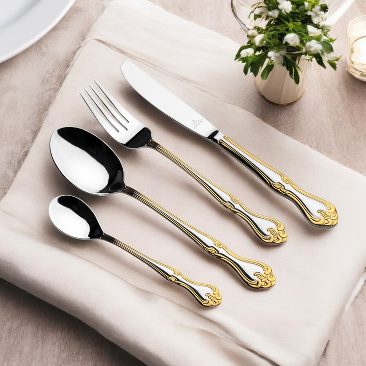 Arshia  48-piece Gold Silver Cutlery Set with Stand