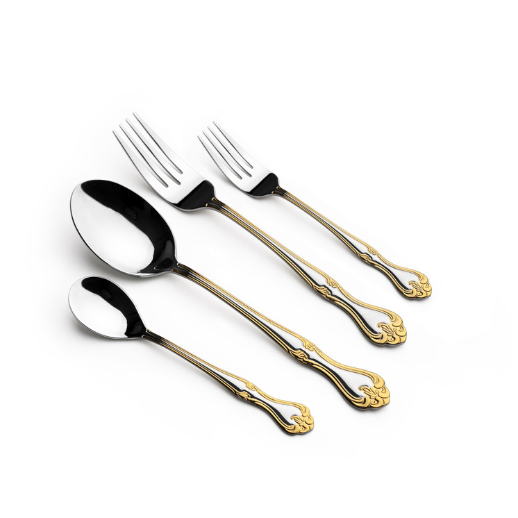 Arshia  48-piece Gold Silver Cutlery Set with Stand