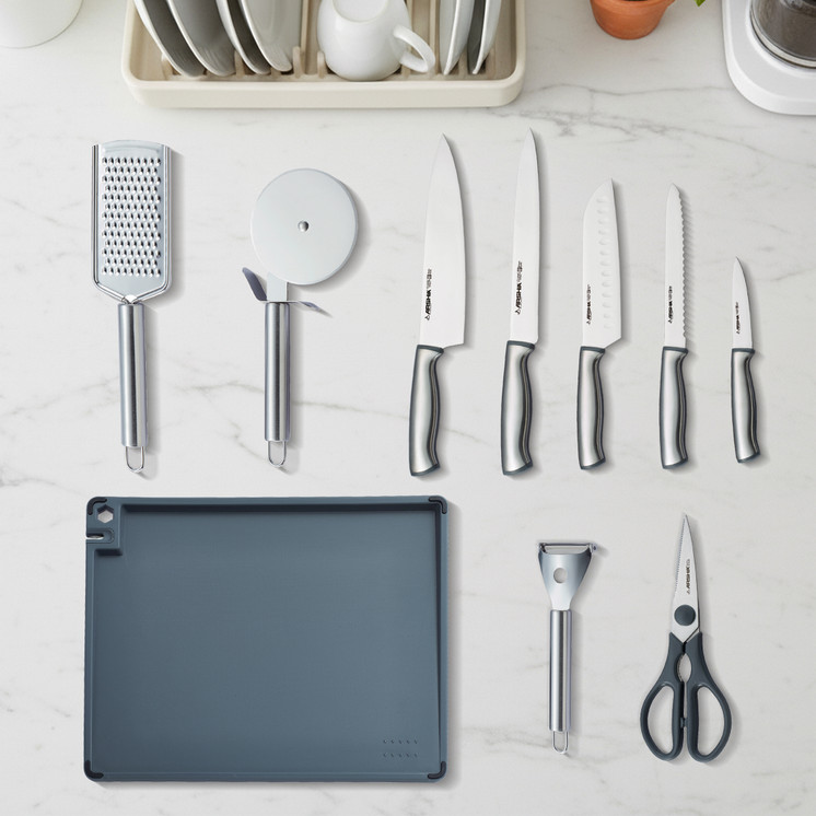 Arshia 11-piece Stainless Steel Knife Set with Cutting Board and  Knife Stand