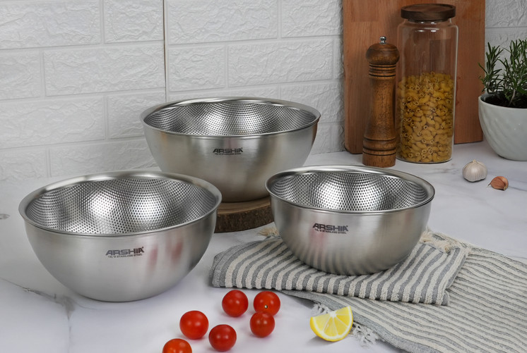 Arshia 6pcs Stainless Steel Colander with Mixing Bowl Set
