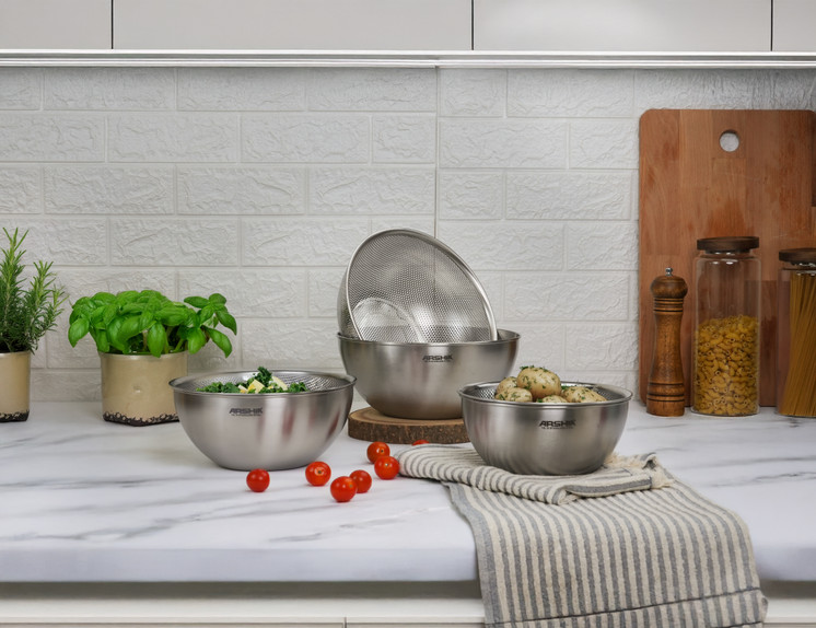 Arshia 6pcs Stainless Steel Colander with Mixing Bowl Set