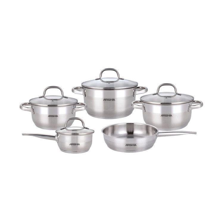Arshia 9-Piece Stainless Steel Cookware Set with Lid