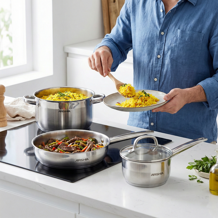 Arshia 9-Piece Stainless Steel Cookware Set with Lid