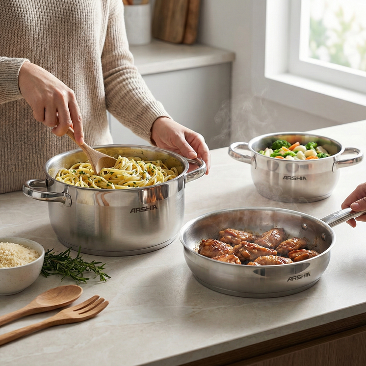 Arshia 9-Piece Stainless Steel Cookware Set with Stainless Lids