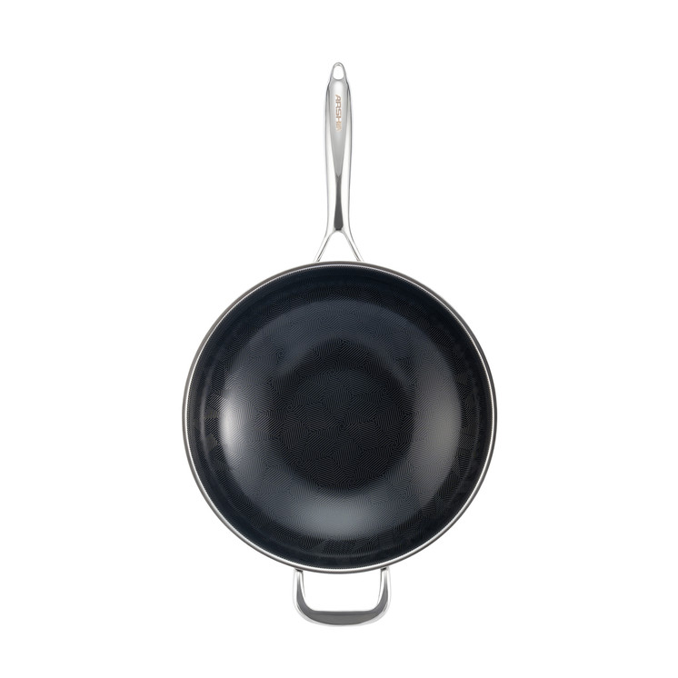 Arshia 30cm Hybrid Stainless Steel Non-Stick Wok Pan with Lid