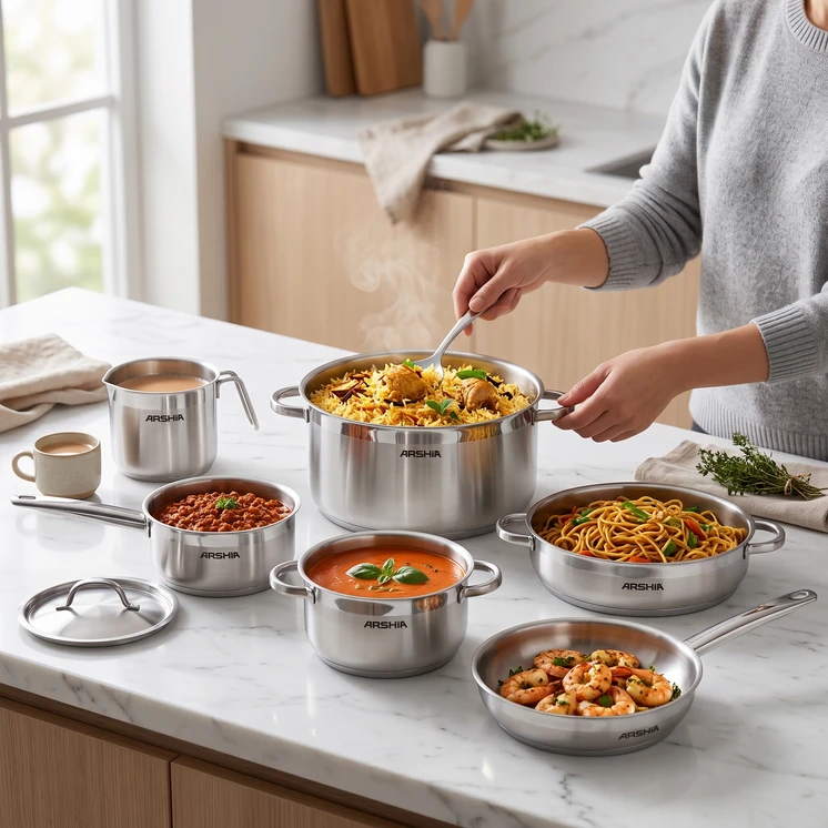 Arshia 14-Piece Stainless Steel Cookware Set