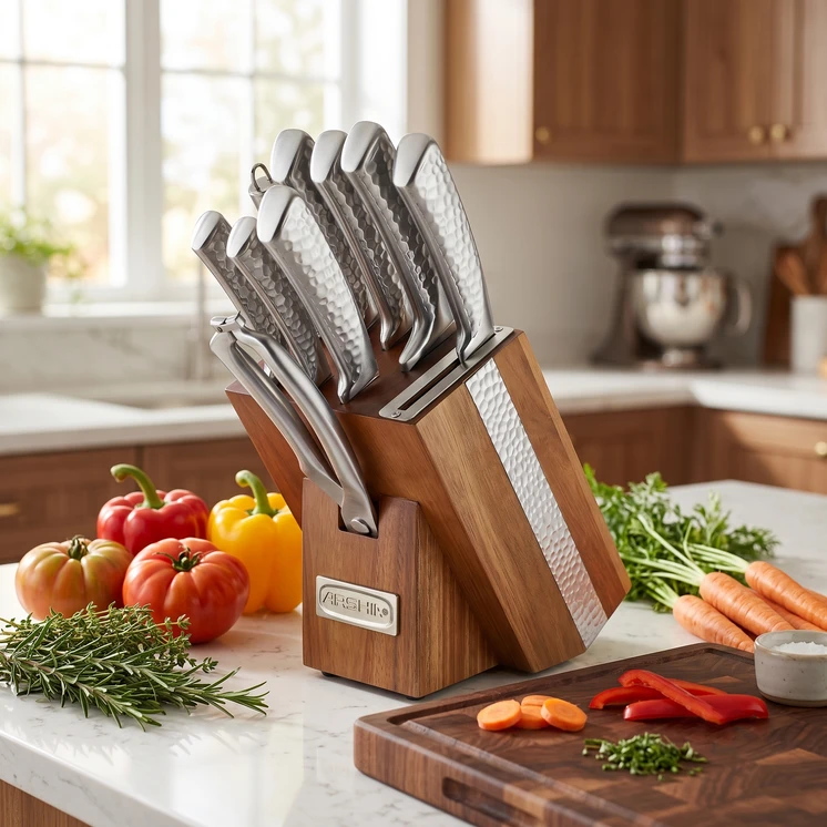 Arshia 10-Piece Stainless Steel Knife Set with Wooden Block