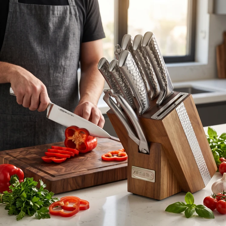 Arshia 10-Piece Stainless Steel Knife Set with Wooden Block