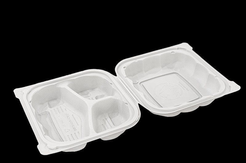White 8'' x 8'' x 3'' Hinged Plastic / Clamshell 3 Compartment Take Out ...